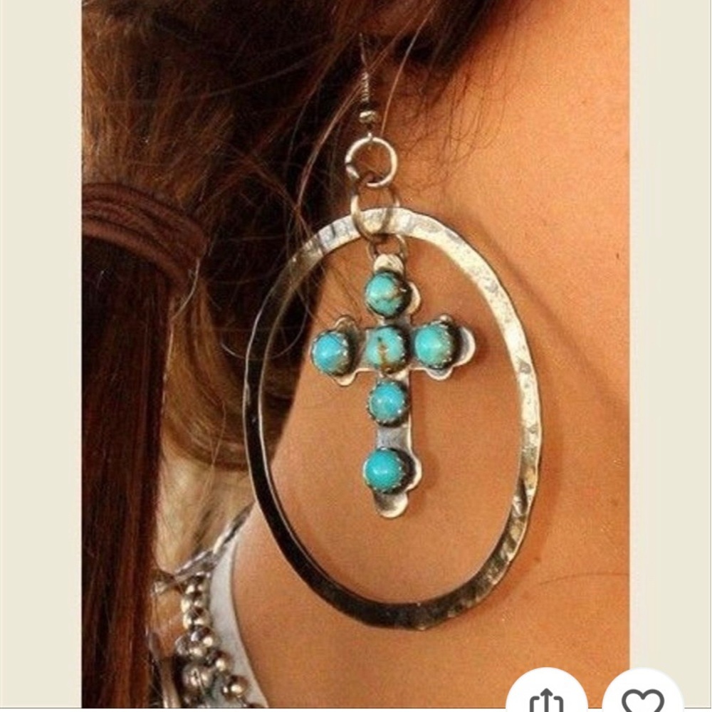 Faux turquoise cross earrings